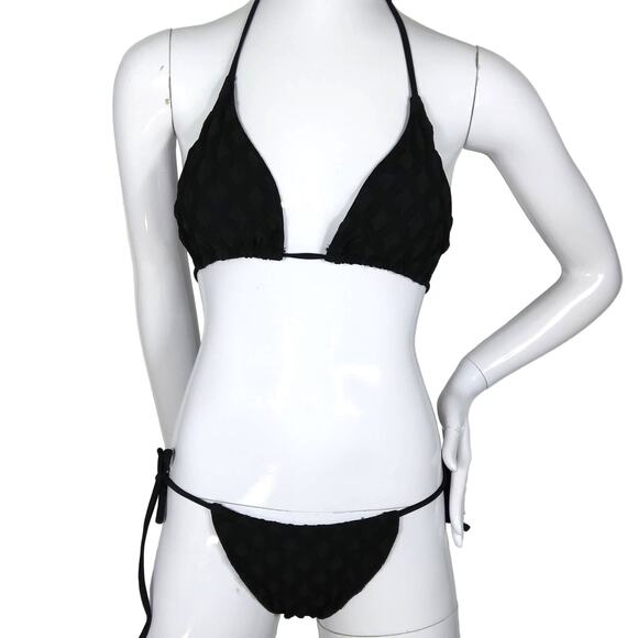 Textured Diamond Bikini set size medium black triangle bra - Picture 1 of 6